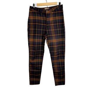 We The Free Dark Plaid Skinny Cropped Pants Womens Size 31 High Waist Retro Boho